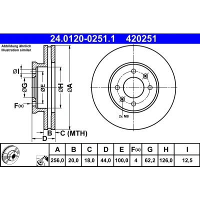 Imagen de ATE 24.0120 0251.1 Disco de freno 256,0 20,0 4 100,0 ventilado revestido altamente carbonizado KIA: Picanto III