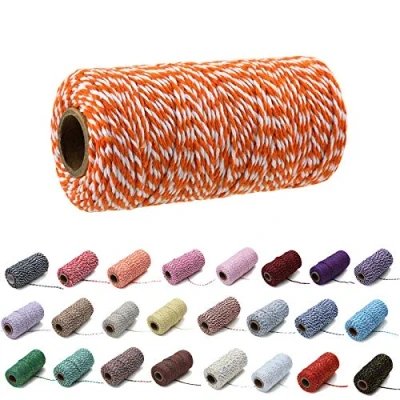 Imagen de 100 Yardas/2 mm Cuerda de algodón Colorida artesanía, cordón para Tejer la Embalaje Regalo Artesanal (Naranja y Blanco)