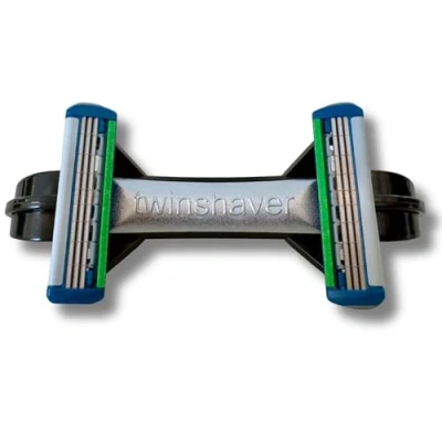 Imagen de twinshaver maquinilla de afeitar calva + 4 hojas afeitar, protección contra cortes y 80% ahorro tiempo, para el cuerpo la cabeza, en húmedo 0mm (negro)