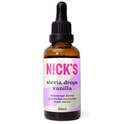 Imagen de NICKS Stevia Líquida Gotas Vainilla (50ml) Edulcorante Líquido Cero Calorías Dieta Keto Estevia Sin Azúcar Glutin Low Carb Drops Vanilla