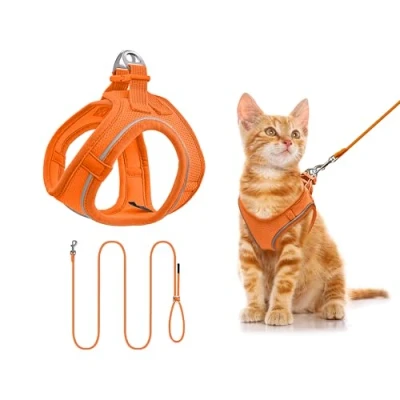 Imagen de Qianruida Arnes Gato Antiescape Arnés y Correa Perro Pequeño para Gatos Cachorro Cachorros de Pecho Naranja, L