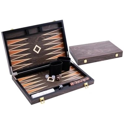 Imagen de Engelhart 250544 Backgammon de Lujo 15 Pulgadas Chapa Madera ébano y Barniz marrón