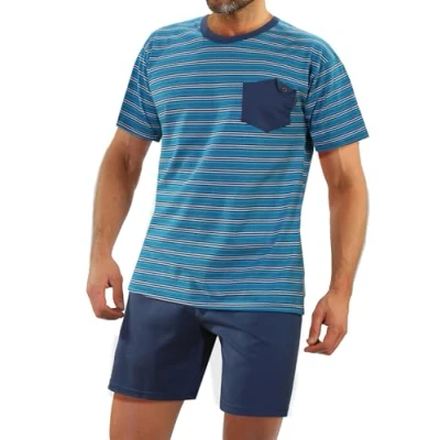 Imagen de Sesto Senso Pijamas Hombre Corto Algodon Ropa De Dormir Conjunto Camisa Manga Corta Pantalon Cortos M 05 K67ZC Azul con Rayas