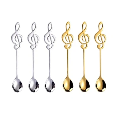 Imagen de MoK 6 Piezas Cucharas de Café Musicales Acero Inoxidable, Cucharillas Té con Notas Musicales, Cuchara para Postres Musical, Hogar, Postre, Café,
