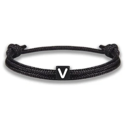 Imagen de GD GOOD.designs Pulsera de cuerda con letras la amistad negra ajustable tamaño 14cm 24cm Inicial V