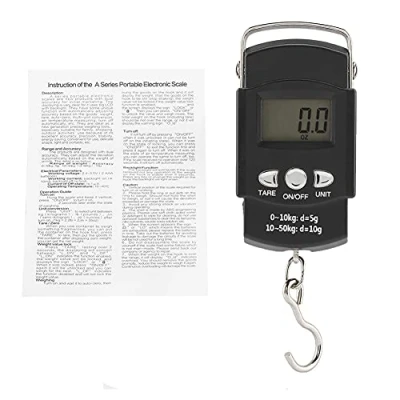 Imagen de FTVOGUE Báscula de pesaje 50KG / 10G Escala electrónica Digital portátil para Peces con Gancho Cinta métrica