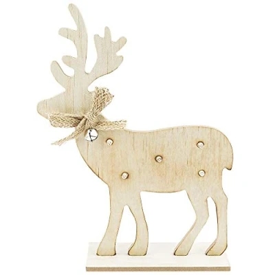 Imagen de Ideen mit Herz Renos decorativos LED de madera, 23 cm x 17 0,5 cm, con pie, 5 ledes, luz blanca cálida, ideal para manualidades o como decoración navideña