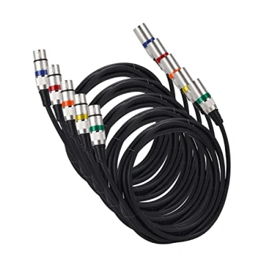 Imagen de PERMUST 5 Pack cable de micrófono XLR macho a hembra 3 pines 3M,cable conexión señal Dmx Cables para luz escenario (conector metal)