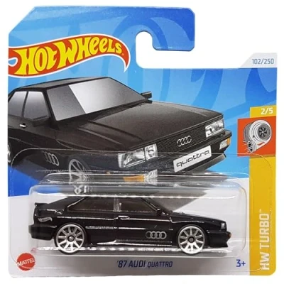 Imagen de Hot Wheels &#039;87 Audi Quattro HW Turbo 2/5 (102/250) HTD24 Negro 2024 + Protector Short Card Frikimonkey