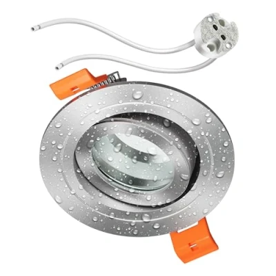 Imagen de ledscom.de Marco empotrable en techo ERID, antihumedad, baño, IP44, redondo, orientable, aluminio mate, incl. toma GU5.3