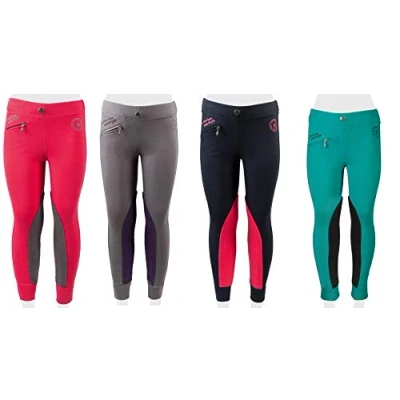 Imagen de PFIFF 102603 Børne Rideleggings Ella stof Trim ridebukser piger ridebukser, grå/Lila 152 Pantalones de equitación, Gris/Lila, EU