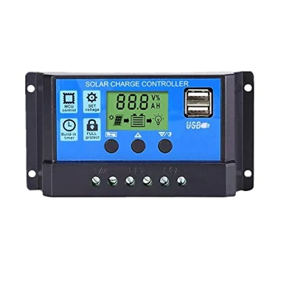 Imagen de Villageboom regulador de carga solar, 12 V/24 V, cargador panel batería, inteligente con puerto USB dual 5 V LCD (10 A)