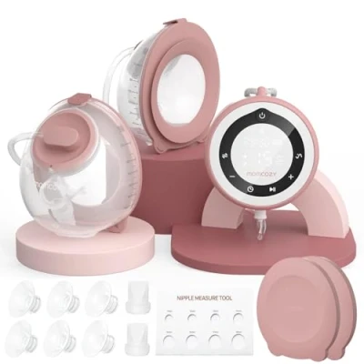 Imagen de Momcozy Sacaleches Eléctrico Doble V1 Pro de Grado Hospitalario: 3 Modos 15 Niveles con Ritmos Ajustados, Bomba Silenciosa y Recargable, Diseño Manos Libres Brida DoubleFit
