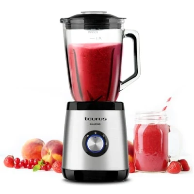 Imagen de Taurus Amazing Batidora de vaso JB1502XC 1500W, Jarra cristal 15L, 2 velocidades + Turbo, 4 cuhicllas acero inoxidable, Pica hielos, Sistema seguridad integrado, Apto lavavajillas