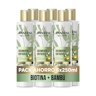 Imagen de Pantene Pro V Miracles Crecimiento con Fuerza Champú Fortificante para Pelo Seco y Dañado 250ml x6 Biotina Proteínas. Reduce la Caída del por Rotura que Crezca Largo Fuerte