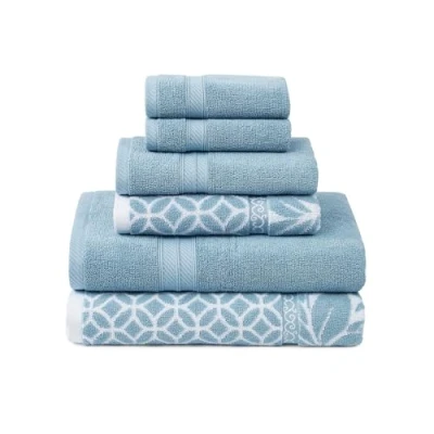 Imagen de Amrapur Trefoil Filigree 6 Piece 100% Combed Cotton Reversible Yarn Dyed Jacquard Towel Set baño, 2 Toallas de Mano y paños, Algodón, Azul esterlina, Estándar
