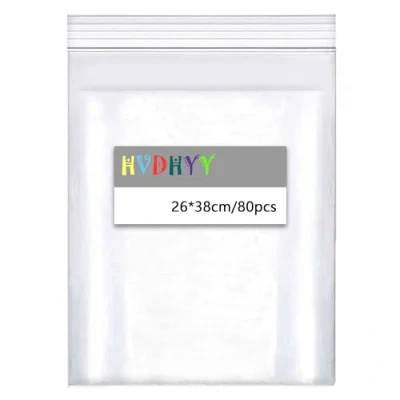 Imagen de HVDHYY 260mm x 380mm A4 80pcs Bolsas de Plástico Transparente Bolsa Cremallera Gran Tamaño Plastico con Cierre Resellables Autocierre Almacenamiento Refrigerios y Ropa 100μm