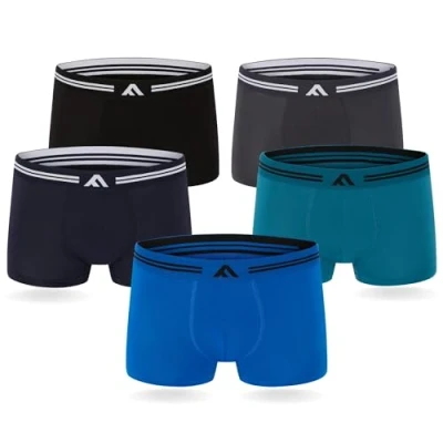 Imagen de FM London Bóxers de bambú para hombre (paquete 5), Negro, Gris, Azul, L