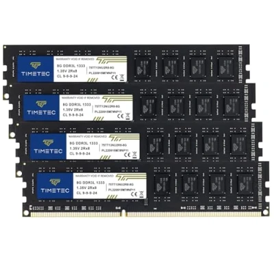 Imagen de Timetec DDR3 1333MHz PC3 10600 No ECC Sin búfer 1.35V CL9 2Rx8 Dual Rank 240 Pin UDIMM Actualización de módulo Memoria RAM PC Escritorio (32GB Kit(4x8GB))