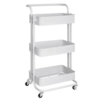 Imagen de T LoVendo Carro de Cocina Metalico con Ruedas. Carrito Auxiliar Multiuso.3 Cajones Almacenamiento. 85x43x37cm. Ideal para Frutas, Verduras, Cocina, Salón, Oficina. Color Blanco