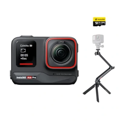 Imagen de Insta360 Ace Pro Kit de Creador: Cámara acción Impermeable diseñada con Leica, Sensor Insignia 1/1,3&quot;, reducción Ruido IA Imagen máxima, 4K a 120fps, Pantalla abatible 2,4&quot; y Funciones