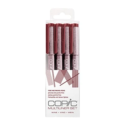 Imagen de Copic Multiliner Set, Vino, 4 Fineliner en varios grosores de línea, lápices dibujo con punta fina y tinta pigmentada resistente al agua