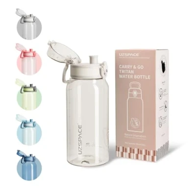 Imagen de UZSPACE botella de agua deportiva para niños, 600 ml, apta uso con gas, escuela, universidad, exterior, a prueba fugas, lavavajillas, escala motivación