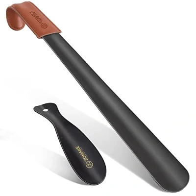Imagen de ZOMAKE Calzador de Zapatos 2Piezas 58cm Largo Metalico Calzadores largos para Personas Mayores con Correa Cuero,19cm Acero Inoxidable Shoe Horn Fácil Utilizar(58&amp;19cm)