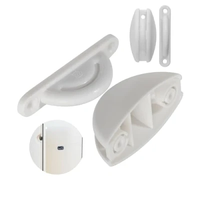 Imagen de Retenedor de puerta para caravanas, paquete 2, en blanco, atornillar, con una distancia entre taladros 46 mm y 63 mm, cerradura almacenamiento furgoneta camper
