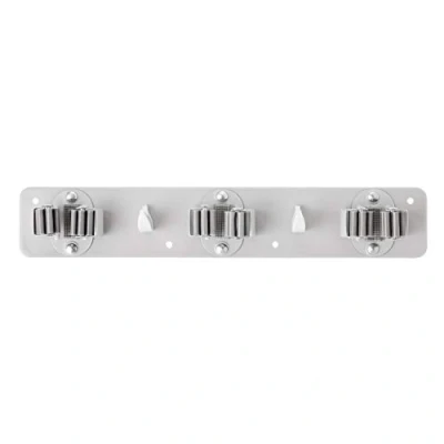 Imagen de Vigar Triple Colgador de Escobas y Fregonas 3 Ganchos ABS Colección Cool Producto para Organización del Hogar Ajustable Antideslizante Gris