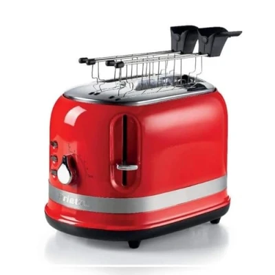 Imagen de Ariete 149 Rojo Tostadora 2 rebanadas moderna con pinzas, expulsión automática, cajón recogemigas función descongelación y calefacción, 6 niveles de tostado, 800 W, plástico