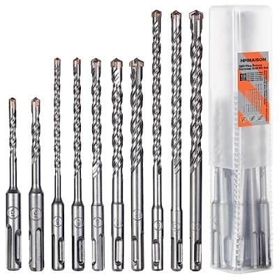 Imagen de HPMAISON Broca de Martillo Rotativo SDS Plus, 10 piezas Juego Brocas Plus Punta Carburo 4 Cortadores Para Hormigón, Pared Ladrillo, Cemento, Piedra, Albañilería, Ø 5mm 12mm