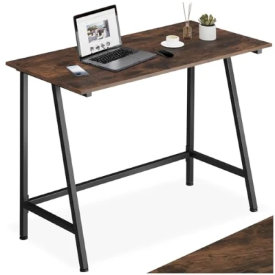 Imagen de TecTake® Escritorio para Ordenador, Mesa despacho, Mueble de Oficina, ejecutiva Estilo Industrial (Madera Oscura, rústica)
