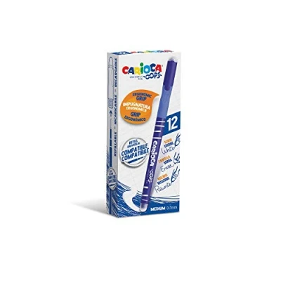 Imagen de CARIOCA Oops Azules Set Bolígrafos Borrables Recargables con Tapa para el Colegio, Universidad y Oficina Doble Goma Incorporada Agarre Ergonómico, Azules12 Uds