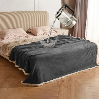 Imagen de Catalonia Manta Impermeable, Colcha, Cama, sofá, de Peluche, Funda Protectora para Vida Repelente al Agua, Forro Polar Sherpa Gris/Topo 152 x 127 cm