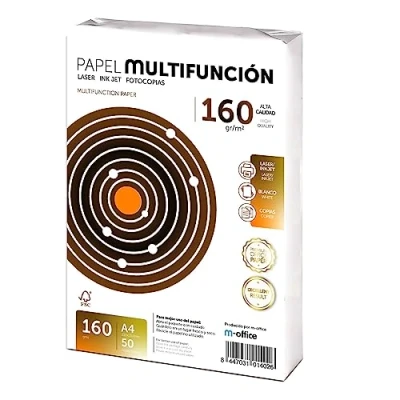 Imagen de Folios A4 160gr 50 hojas, Papel Multiusos Para Impresora, Impresoras Laser y de Inyección, Fotocopiadora, Fax, uso Oficina, Material Escolar, Paquete folios. m office (50 hojas,160gr)