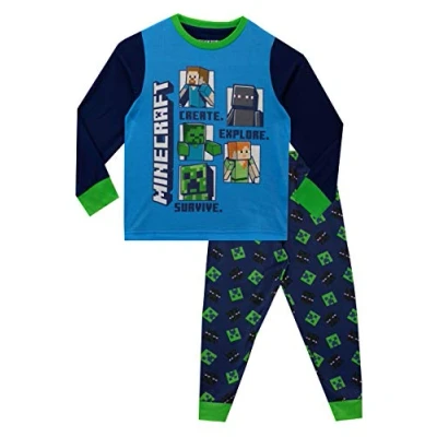Imagen de Minecraft Pijamas de Manga Larga Steve y Creeper para Niños Multicolor 10 11 Años