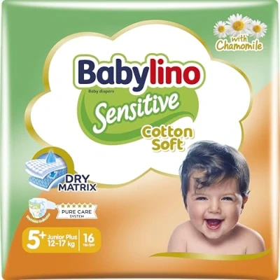 Imagen de Babylino Sensitive Cotton Soft, Pañales Bebé Talla 5+, Junior plus (12 17 kg), 16 unidades