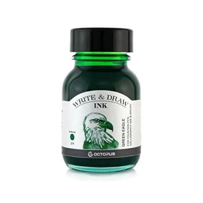Imagen de Octopus Write and Draw Ink 374 Green Eagle tinta impermeable para escritura y dibujo, de caligrafía, dibujo resistente a la luz pluma estilográfica, color verde, 50 ml