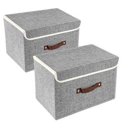 Imagen de TYEERS Cajas de Almacenaje con Tapa, Tela, Lavable, Organizadoras, 38x25x25 cm, Juego 2, Gris