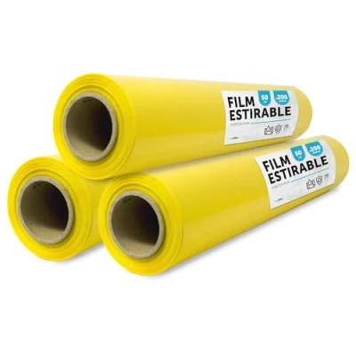 Imagen de Film Amarillo para Embalar, Plástico Cubretodo, color Embalaje de Cajas Mudanzas, Proteger Muebles y Envíos, Medidas 50 cm x 200 m estirables · office (Amarillo, 3 uds)