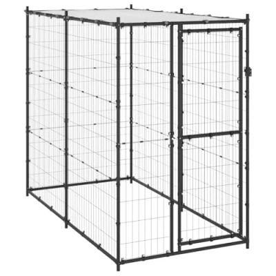 Imagen de vidaXL Perrera para perros al aire libre, jaula mascotas con puerta y techo, casa de parque perros, valla metal resistente exteriores, patio, acero
