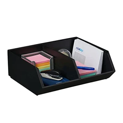 Imagen de Relaxdays Organizador Escritorio, 2 Compartimentos, Cajonera Bambú Apilable, Multifuncional, 12,5x35x31 cm, Antracita, 12.5 x 35 31 cm