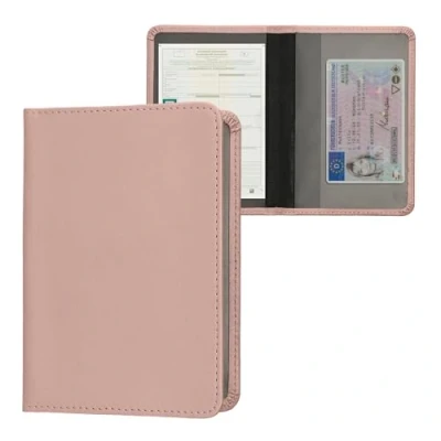 Imagen de kwmobile Funda para permiso de circulación coche cuero sintético Con espacio tarjetas 9.2 x 13 CM doblado oro rosa