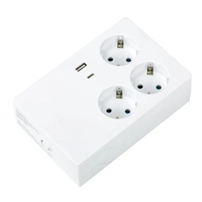 Imagen de SIMON Base Múltiple Multifix, Regleta de Enchufe Plano, 3 Tomas 16A y 2 USB A+C 3A con Carga rápida, Ladrón Enchufes Toma Tierra e Interruptor Luz, 250V, 3680W, Color Blanco