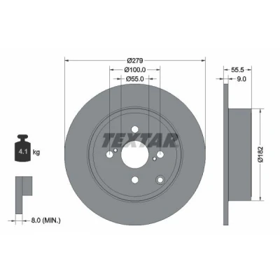 Imagen de TEXTAR PRO 92126303 Disco de freno 279 9 04/07 100 macizo revestido sin perno sujeción rueda, buje rueda TOYOTA: Corolla IX Hatchback