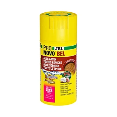 Imagen de JBL PRONOVO BEL Grano, Alimento básico para Todos Peces de Acuario 1 3 cm, Gránulos Peces, Dosificador Clic, tamaño XXS, 100 ml