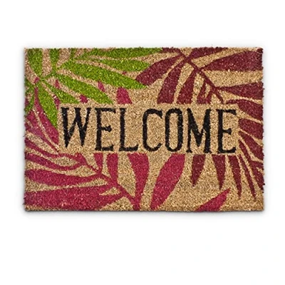 Imagen de Relaxdays Fußmatte 60x40 PALMENBLÄTTER Felpudo “Welcome, Alfombrilla Entrada de Coco y PVC, Alfombra 40 x 60 cm Antideslizante, Multicolor