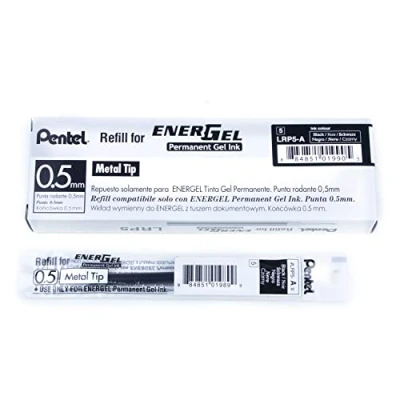 Imagen de Pentel LRP5 AX Recambios de tinta permanente EnerGel 0,5 mm, negra (paquete 12 recambios), color negro