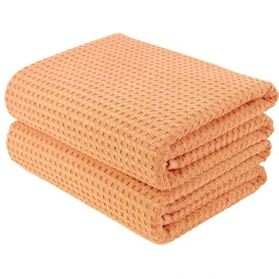 Imagen de Polyte Toalla de baño Microfibra antipelusa Secado rápido Punto gofrado Naranja Grande: 152,4 x 76,2 cm Pack 2